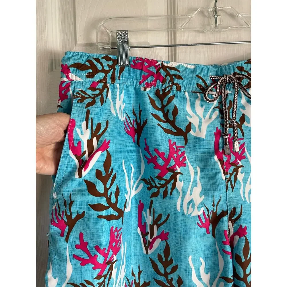 Peter Millar Swim Trunks Shorts Men's Size M Drawstring Lined Coral Seaweed